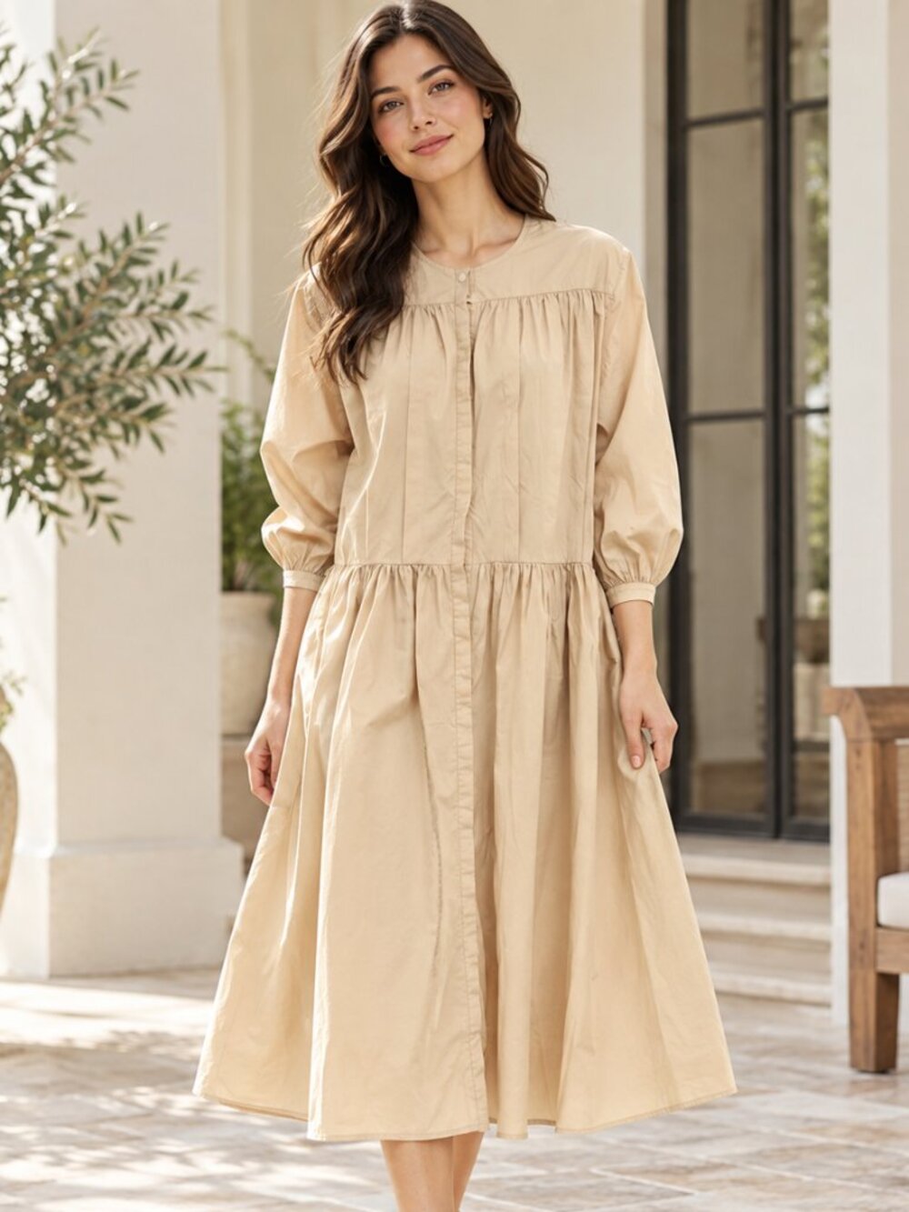 Merlette Poplin Women's Midi Dress Button Cottagecore Cotton Size M NWD 276960